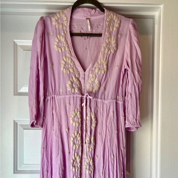 Free People Embroidered High Waist Midi Lilac Dress Size XS NWOT - Picture 5 of 11